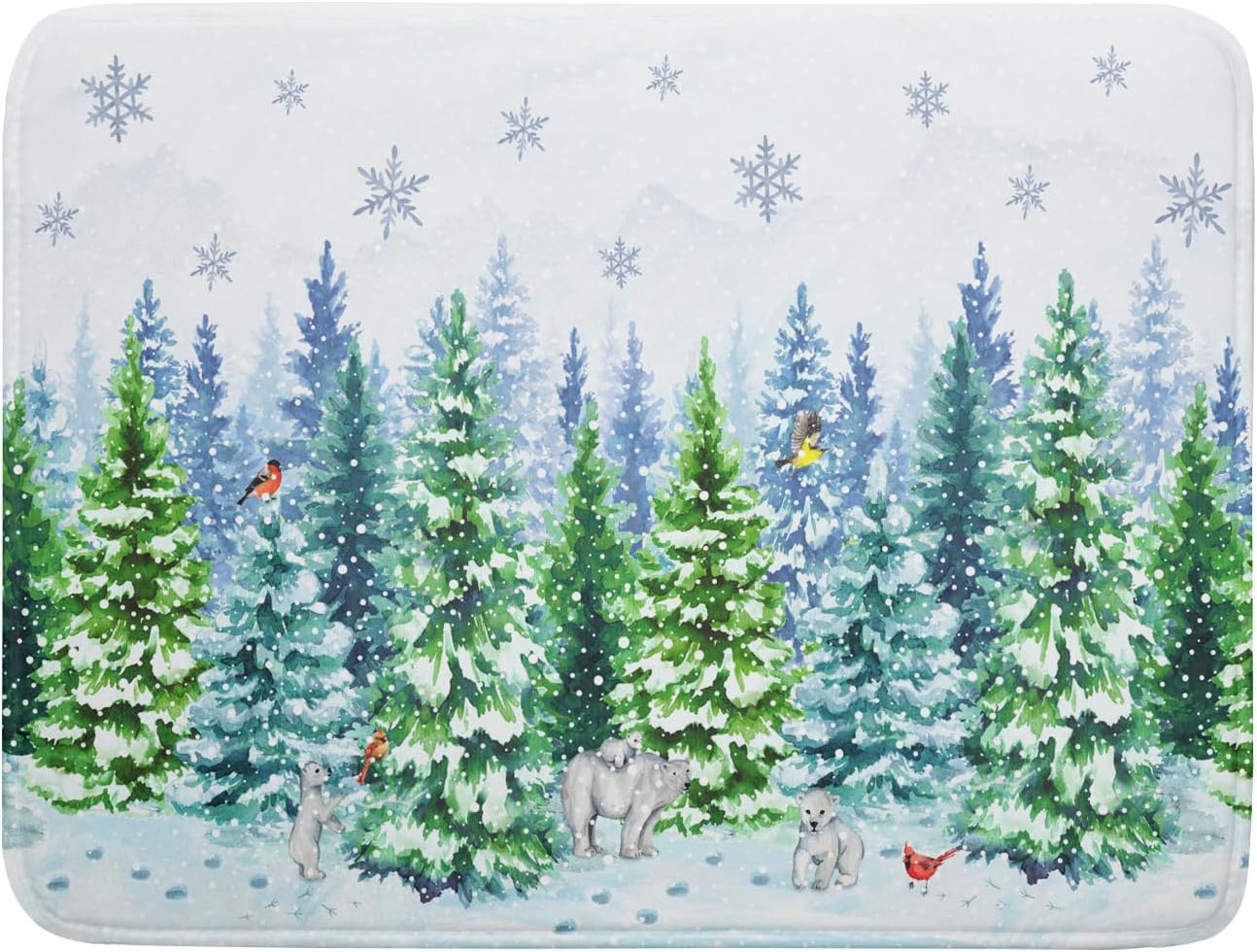 Winter Bear Bird Dish Drying Mat - Welcome Christmas Snowflake Drying Pad for Counter Forest Wildlife Dish Drainer Mat Cabin Animal Kitchen Accessories 18 x 24 Inch