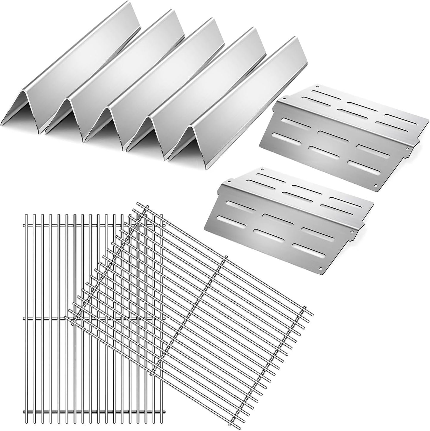 Stainless Steel 7524 Grill Grates for Weber Genesis E310 E320 E330 S330 EP-310 with 7620 Flavorizer Bars and 7622 Heat Deflector 19.5” Grill Replacement Parts for Weber 300 Series 7528, 7621
