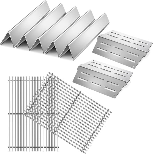 Stainless Steel 7524 Grill Grates for Weber Genesis E310 E320 E330 S330 EP-310 with 7620 Flavorizer Bars and 7622 Heat Deflector 19.5” Grill Replacement Parts for Weber 300 Series 7528, 7621