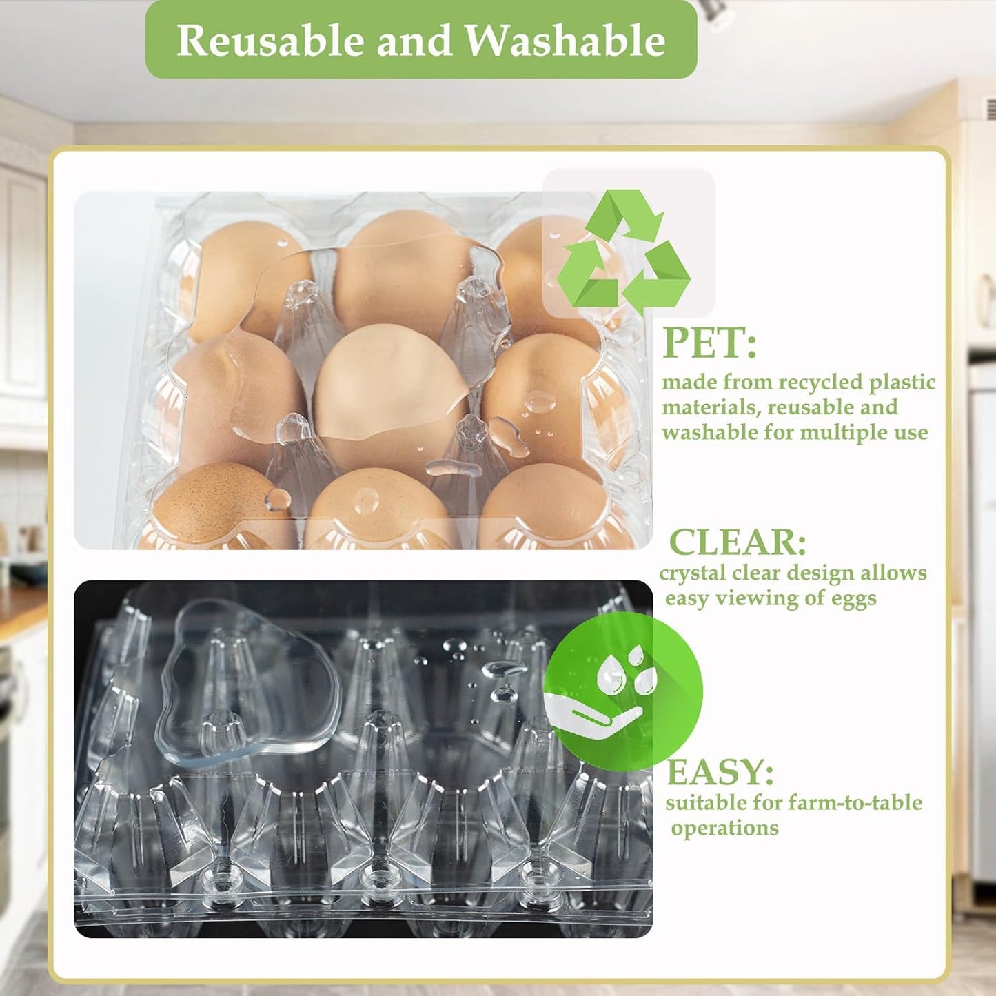 50 Pack Egg Cartons Cheap Bulk, Plastic Egg Cartons 6 Count, Reusable Chicken Egg Tray Holders for Home Market Farm Ranch (2x3 Grids)