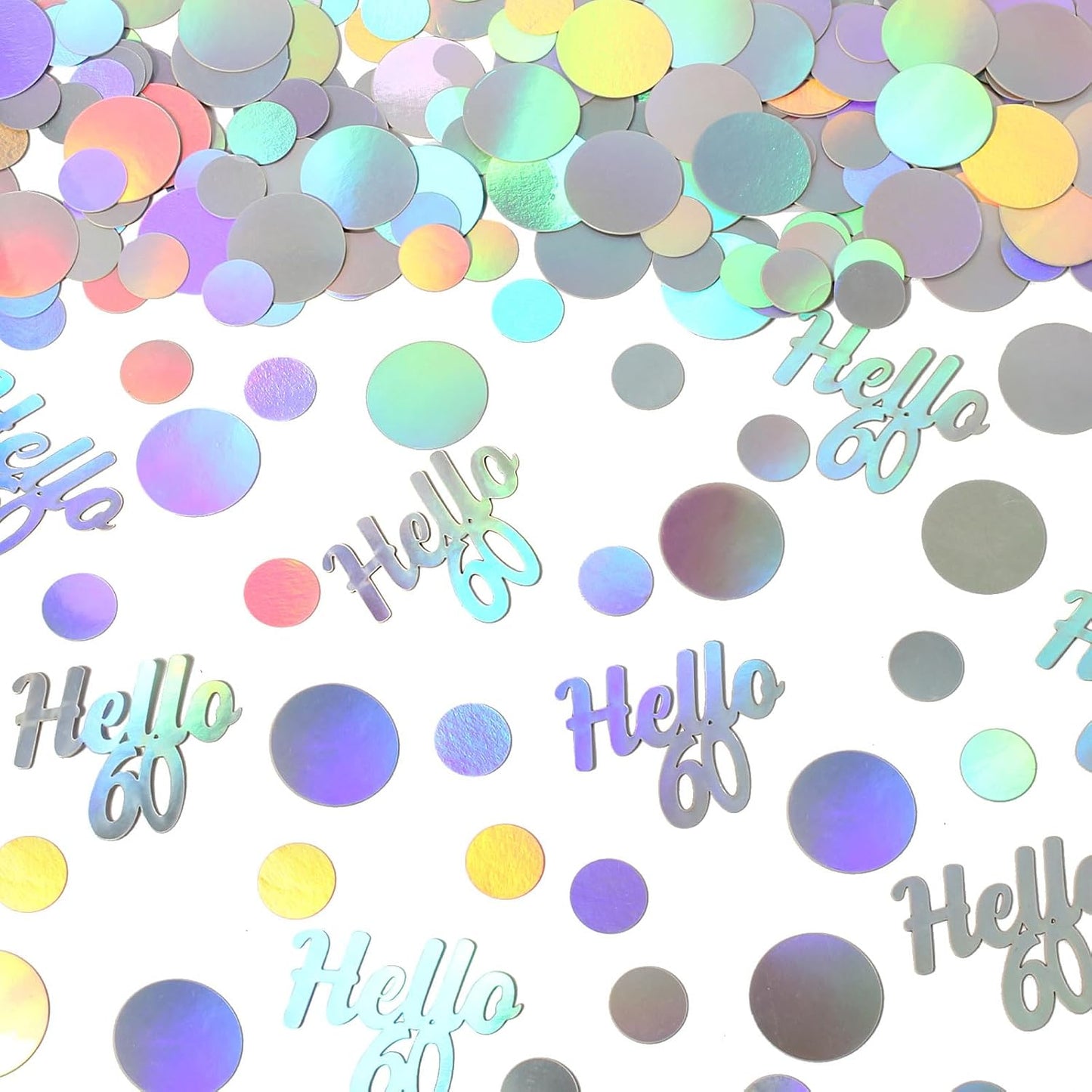 Hello 60 Birthday Confetti for Table Iridescent 60th Birthday Party Decorations for Women Sixty Years Old Happy Birthday Tables Scatter Circle Dots Party Confetti Anniversary Decor 300PC