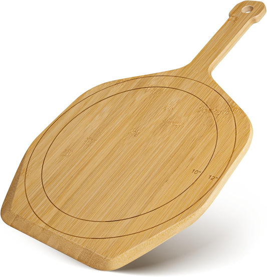 Luvan Pizza Peel,12in Natural Bamboo Wooden Pizza Paddle Spatula Pizza Peel Board Cutting Board for Oven,Baking Homemade Bread