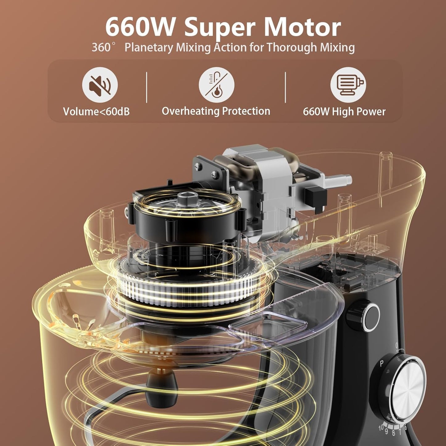 Electric Stand Mixer,10 Speeds Tilt-Head Food Mixer, 3-IN-1 Kitchen Mixer for Daily Cooks with 6 QT Bowl,Dough Hook, Beater, Whisk (Onyx Black)