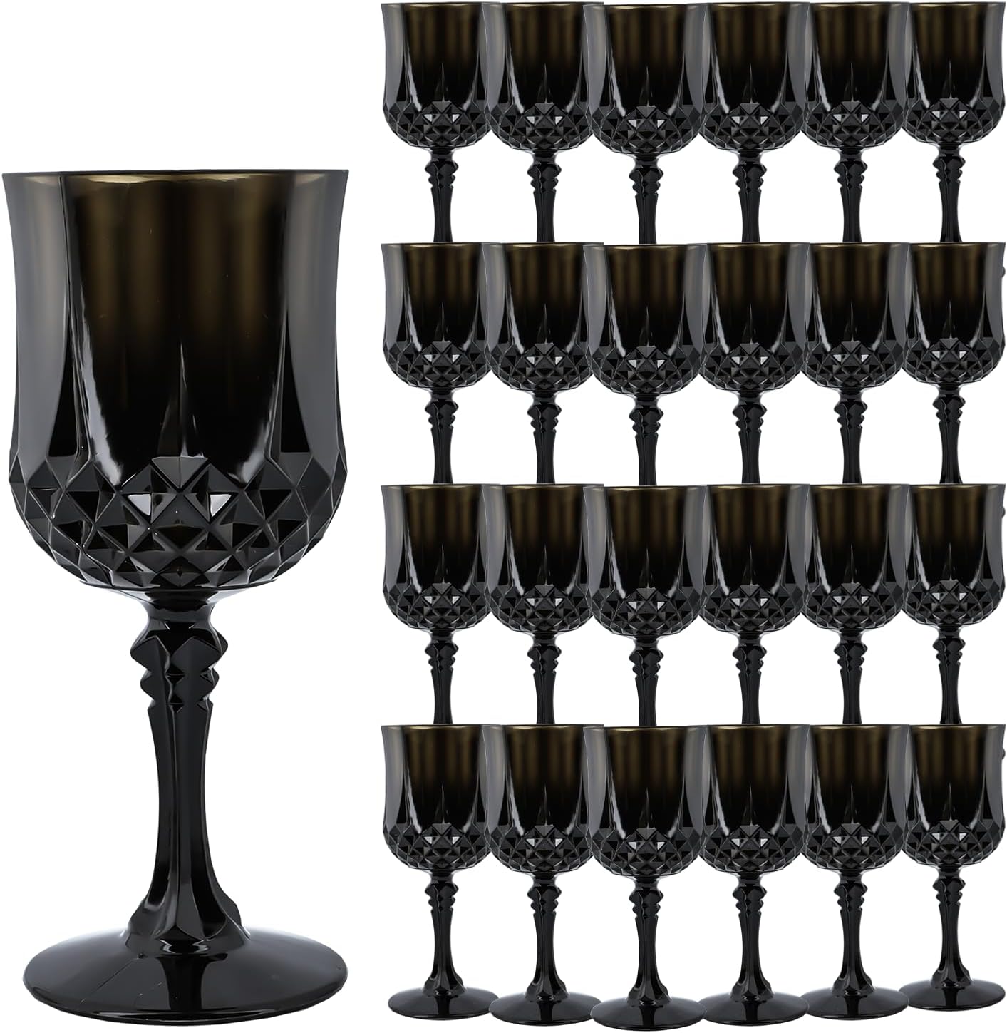 Plastic Wine Glasses，Plastic Goblets Vintage Style Cordial Drinking Glasses for Wedding Reception, Grand Event Party Supplies (24, Black)