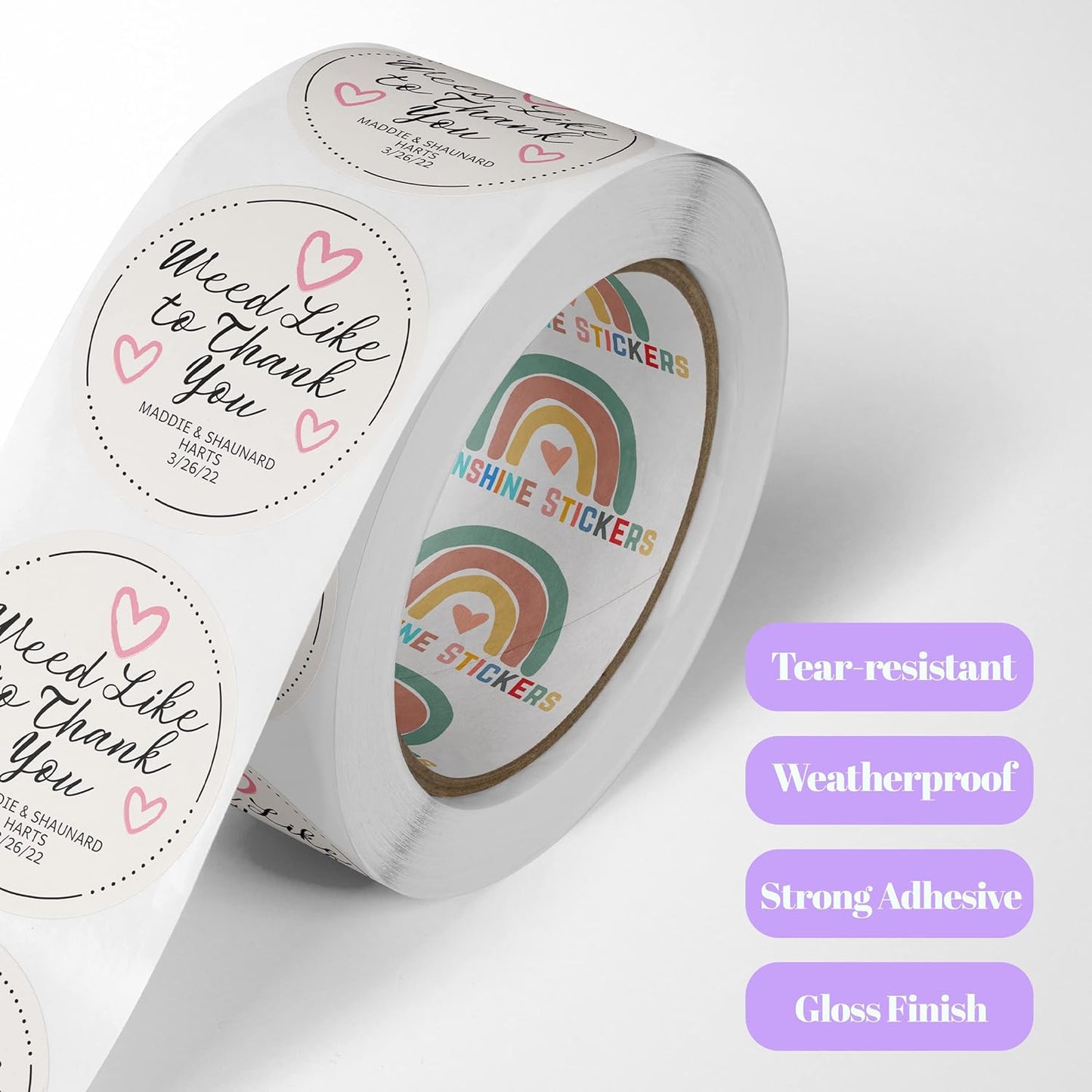 150 Custom Circle/Square BOPP Roll Labels- Personalized Stickers for Business Logo, Party, Wedding Favor, Baby Shower-Any Design Text + Image, Matte/Gloss Finish (4 * 1.5 Inch)