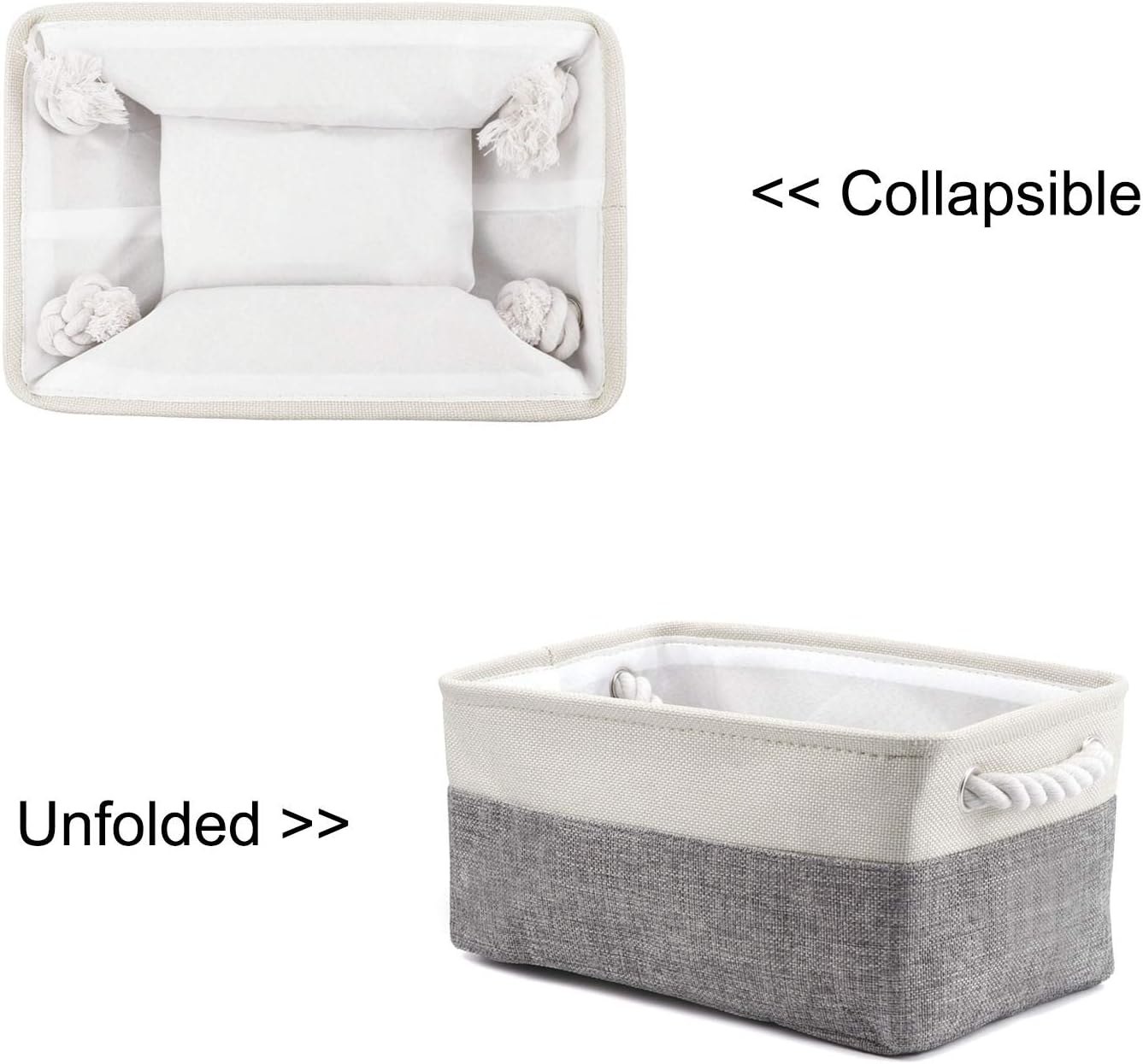 HNZIGE Fabric Storage Baskets for Organizing(6 Pack) Small Baskets for Shelves, Laundry, Nursery, Closets, Decorative Baskets for Gifts Empty (White&Gray, 11.8" x 7.8" x 5.1")