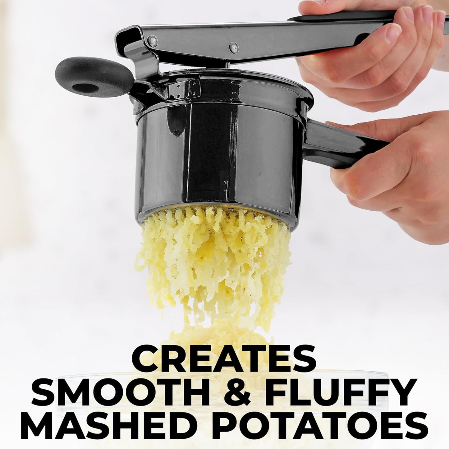 Zulay Kitchen Premium Large 15oz Potato Ricer, Heavy Duty Professional Stainless Steel Potato Masher and Ricer Kitchen Tool, Press and Mash Kitchen Gadget - Metallic Black