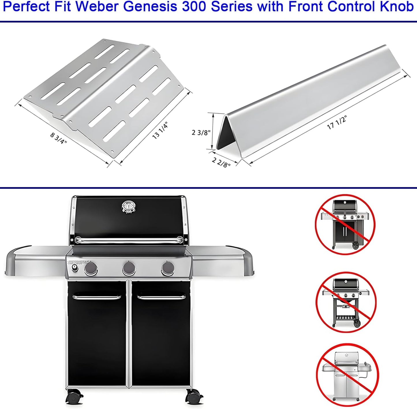 Genesis Grill Parts for Weber 300 Weber 310 Weber 330 Genesis E330 E310 S310 S330 EP330 S320 E320 Grill Parts, 17.5" Flavorizer Bars 7620 Genesis 7528 Grill Grates 7622 Heat Deflector Grill Accessory