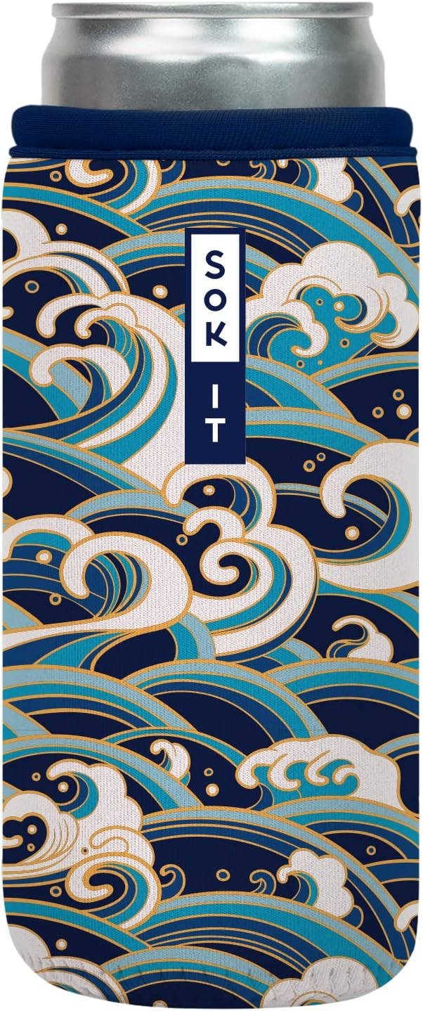 Sok It CanSok Sleeve for Beer & Soda Insulated Neoprene Cover (Perfect Wave, 12oz Slim Can Sleeve)
