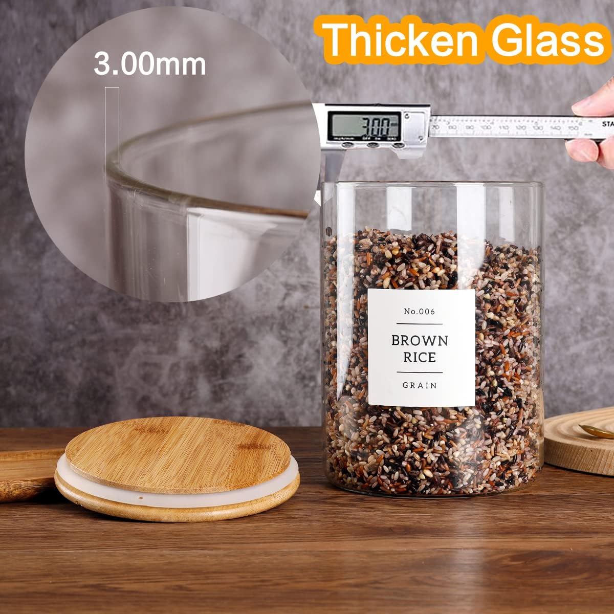 Large Glass Storage Jars With Airtight Bamboo Lid - 100 Fl Oz Thicken Kitchen Glass Food Storage Canister With 42 Pantry Labels - Big Clear Flour And Sugar Containers Farmhouse