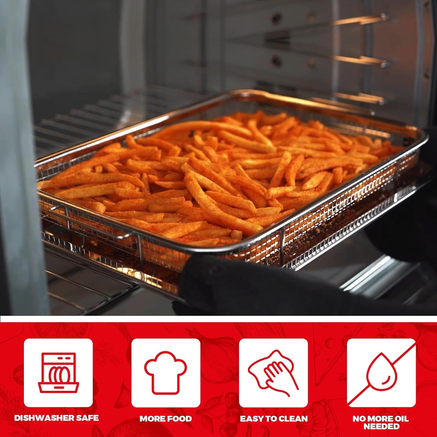 Air Fryer Basket for Oven, Air Fryer Basket and Stainless Steel Baking Tray Pant Oven Air Fryer Pan Rack for Cooking Baking Dishwasher and Broiling (13.1" * 8.8" & 12.8" * 9.6")
