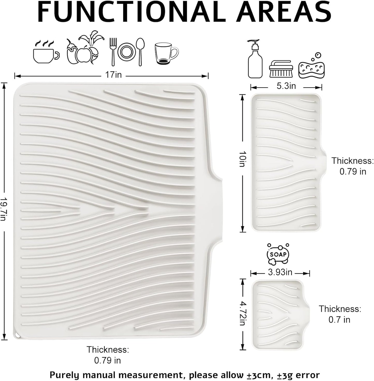 Silicone Dish Drying Mat for Kitchen Counter, Dish Drying Pad, Non-Slip Drain Pad with Built-in Drain, Heat Resistant Stone Drying Mat, 1 set XL(Cream)