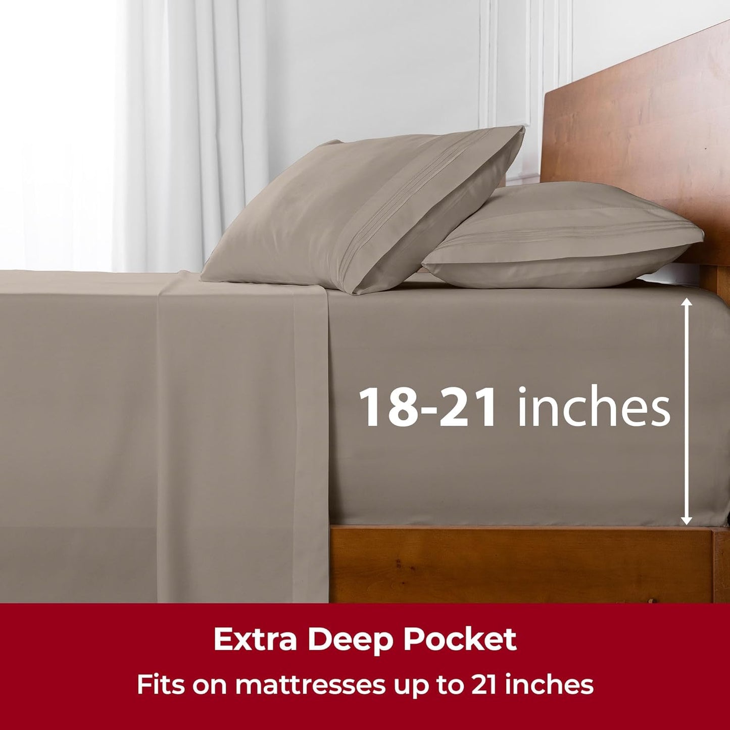 Mellanni Extra Deep Full Sheets - 4 PC Iconic Collection Bedding - Hotel Luxury, Ultra Soft, Cooling Bed Sheets - Wrinkle, Fade, Stain Resistant (Full, Tan)