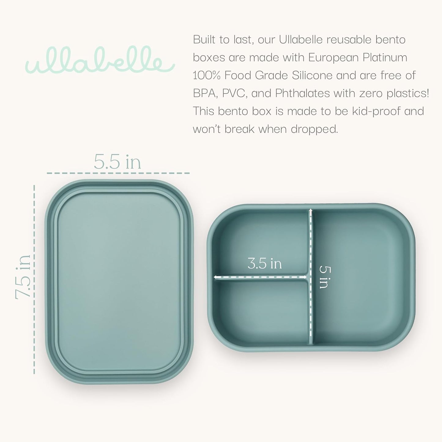 Ullabelle Leak Proof Bento Box Food-Grade Silicone Bento, BPA, Phthalate, Lead, & PVC Free - Bento Lunch Box for Daycare, Kids, & Adults - Leak Resistant Sets With Lids Snack Box Container (Peach)