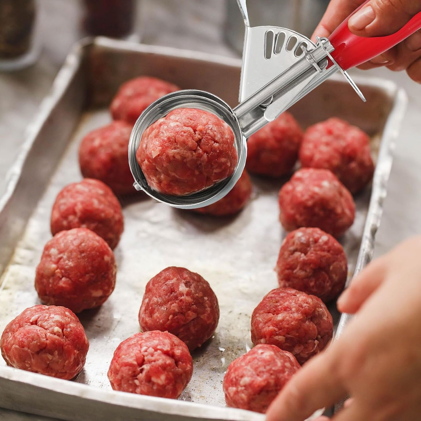 uxcell 2 Pcs Cookie Scoops, Ice Cream Scoop with Trigger for Baking Cookie Dough Rice Pudding Kitchen Gadget, Purple