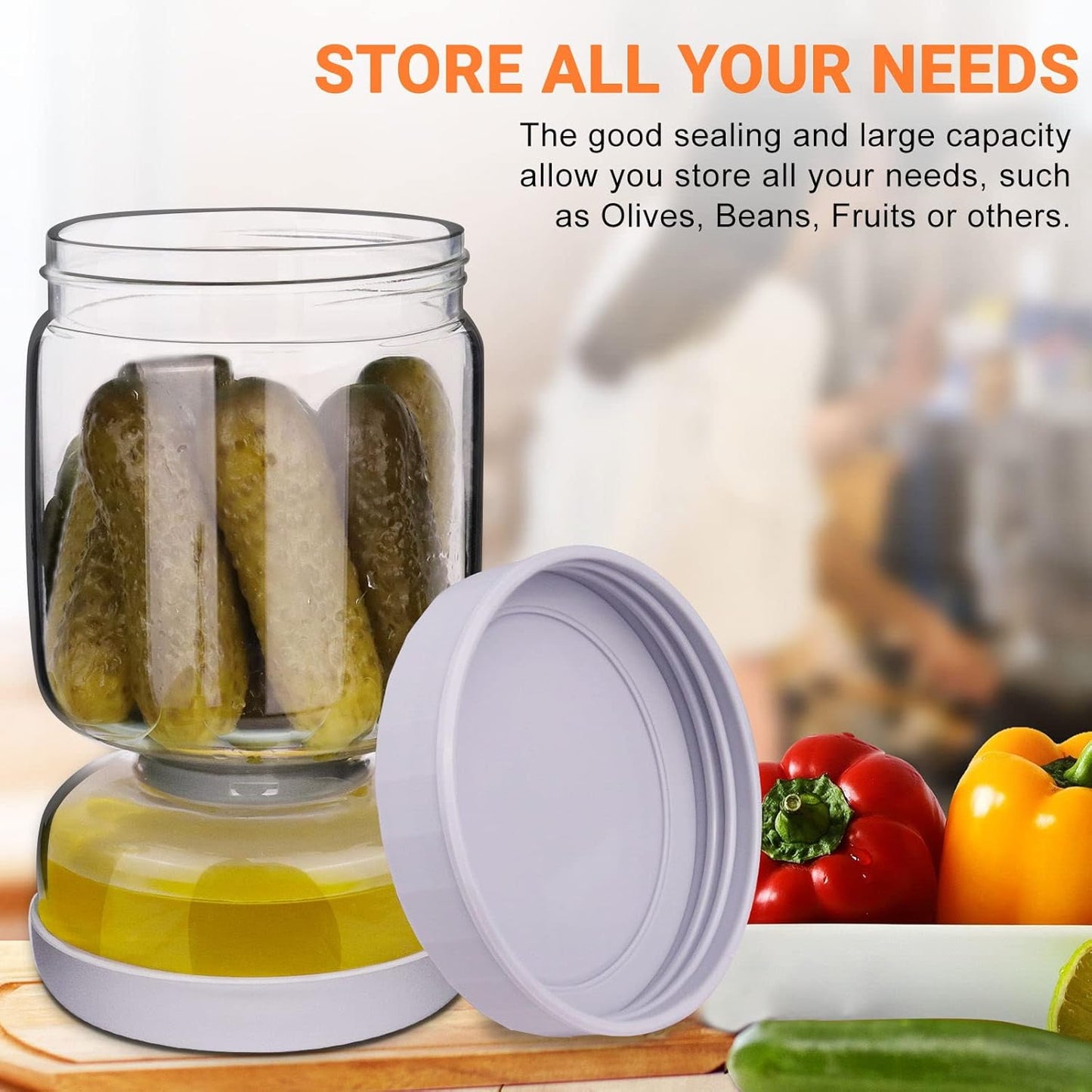 Pickle Jar, Pickle and Olive Hourglass Jar Pickle Juice Separator from Wet and Dry, Upgrade Food-grade ABS Lid and BPA Free Hourglass Pickle Jar for Airtight Food Storage 2 Pack