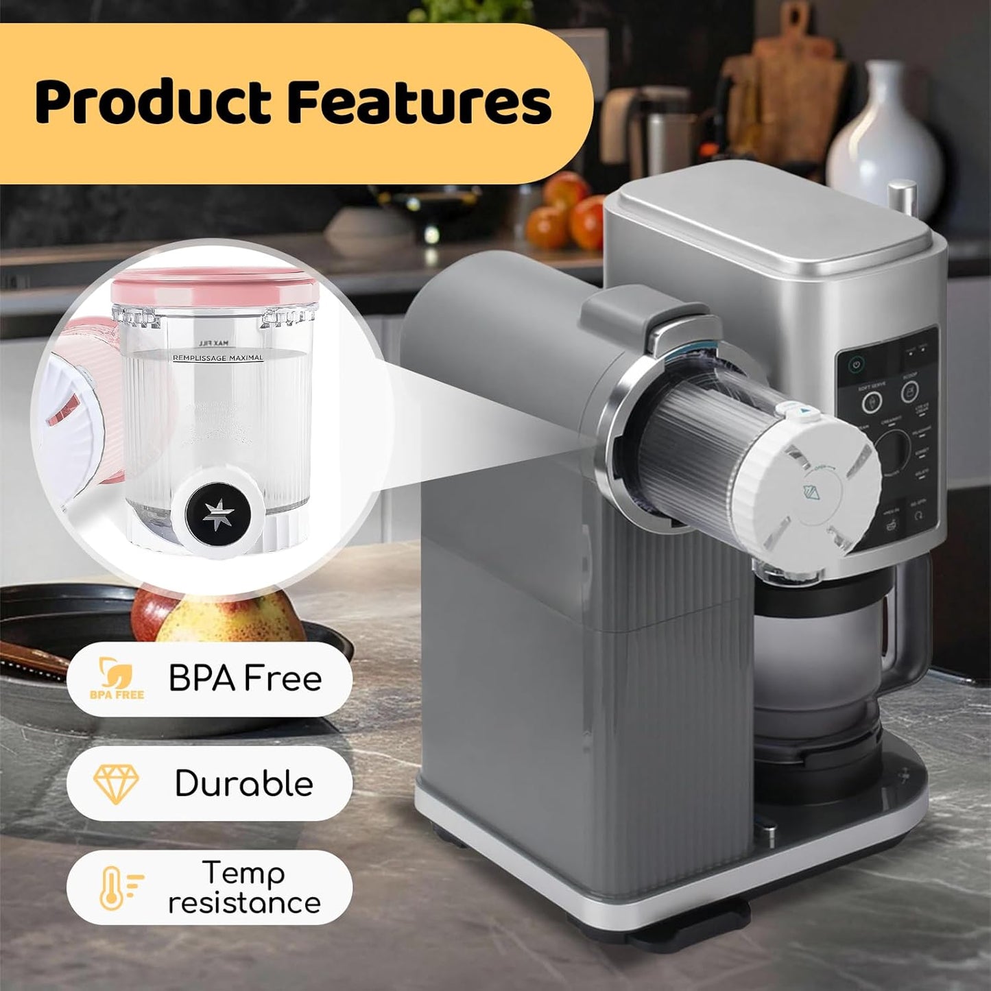 2-Pack CREAMi Pints and Lids for Ninja Swirl - Replacement Containers Compatible with NC700 Series Ice Cream Maker, Dishwasher Safe & BPA-Free Accessories for Ninja CREAMi NC700 Model