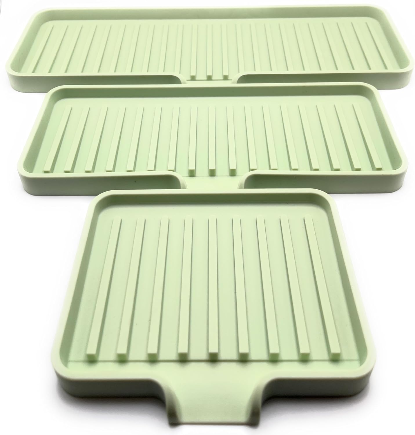 Happitasa Silicone Soap Dish Tray and Sponge Holder with Drain Chute | Bathroom and Kitchen Sink Organizer Caddy (Pistachio, 9"x3.5", 5.6 Ounces)