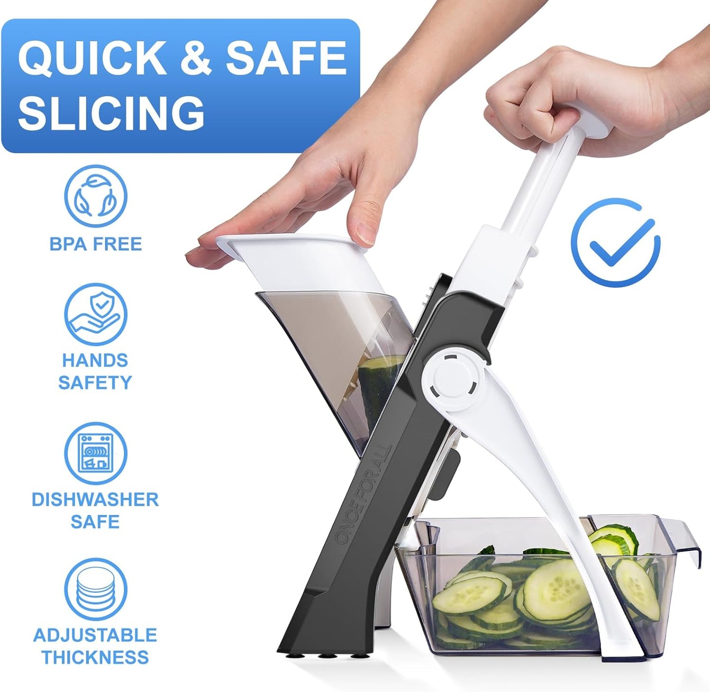 Safe Mandoline Slicer, Potato Clips Slicer,Thickness Adjustable 1-8mm Vegetables Fruits Food Cutter for Cucumber Carrot Lemon (Only Slicer Gray)