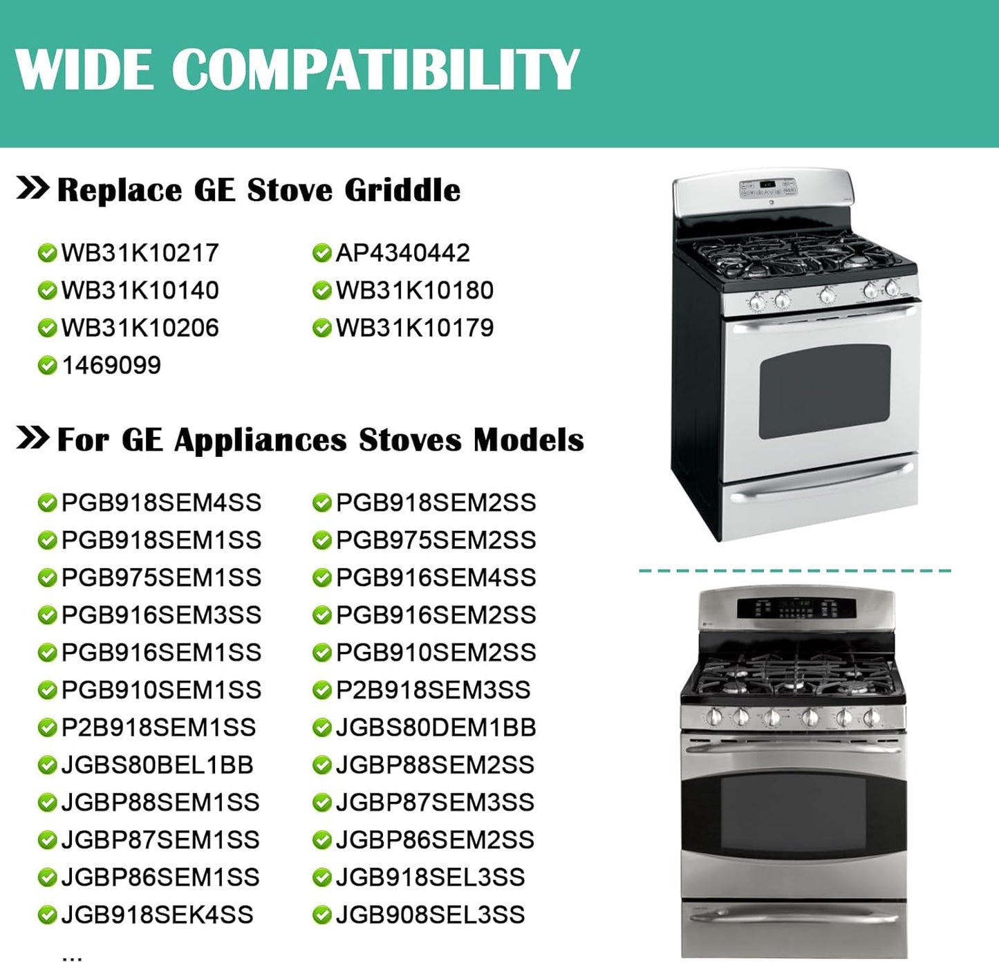 Hiorucet WB31K10217 Cast Iron Griddle Cooktop, Non-stick Griddle Plate Replacement Parts for GE Gas Stove Griddle Range Griddle Cooktop, Heavy Duty Flat Top Pan for General Electric GE Center Parts.