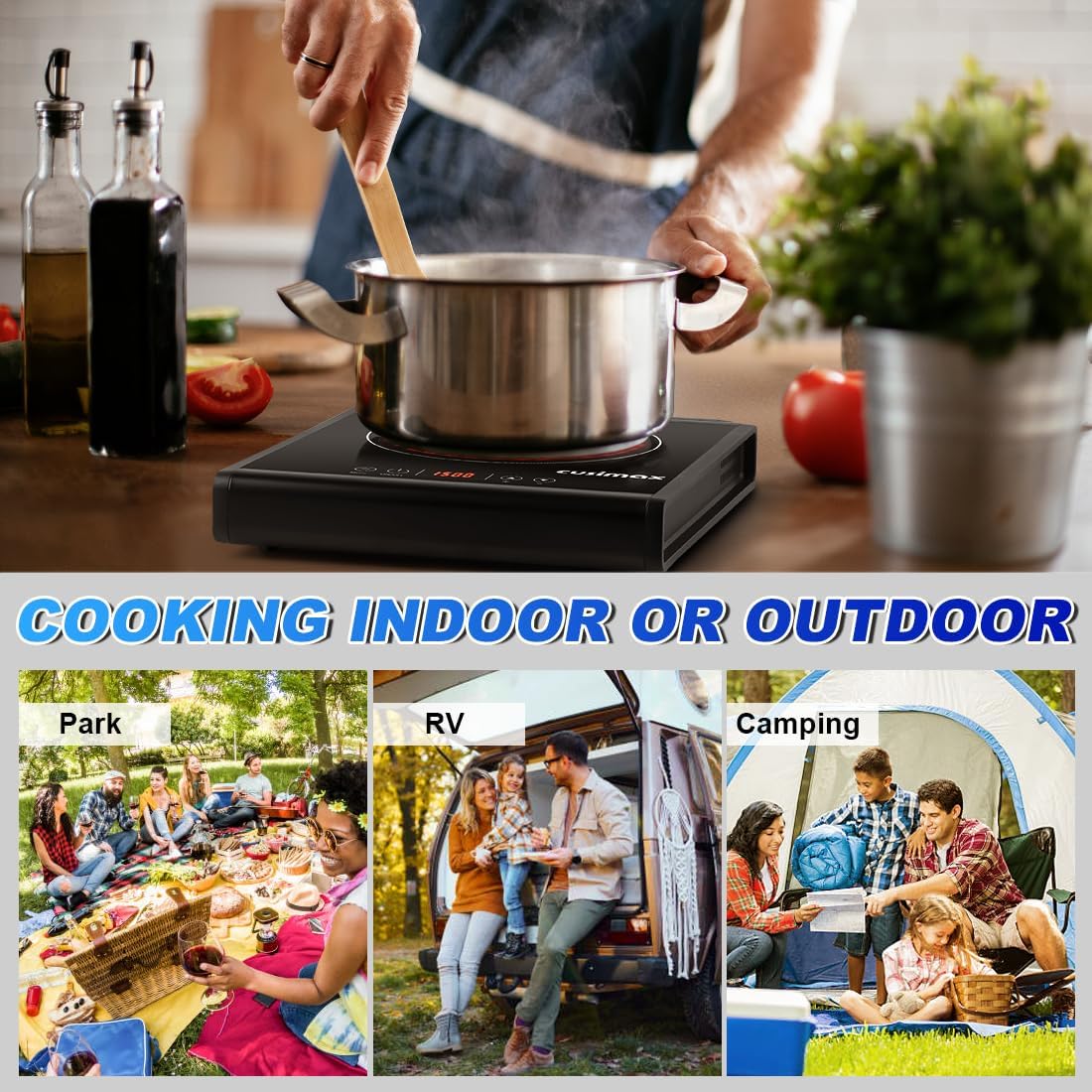 1500W Infrared Hot Plate with LED Display, Small Electric Stove with Adjustable15 Power and Time 2h, Portable Electric Burner Compatible with All Cookware