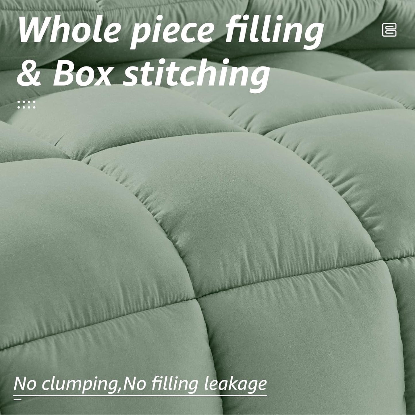 HYLEORY All Season King Size Bed Comforter - Cooling Down Alternative Quilted Duvet Insert with Corner Tabs - Winter Warm - Machine Washable - Sage Green