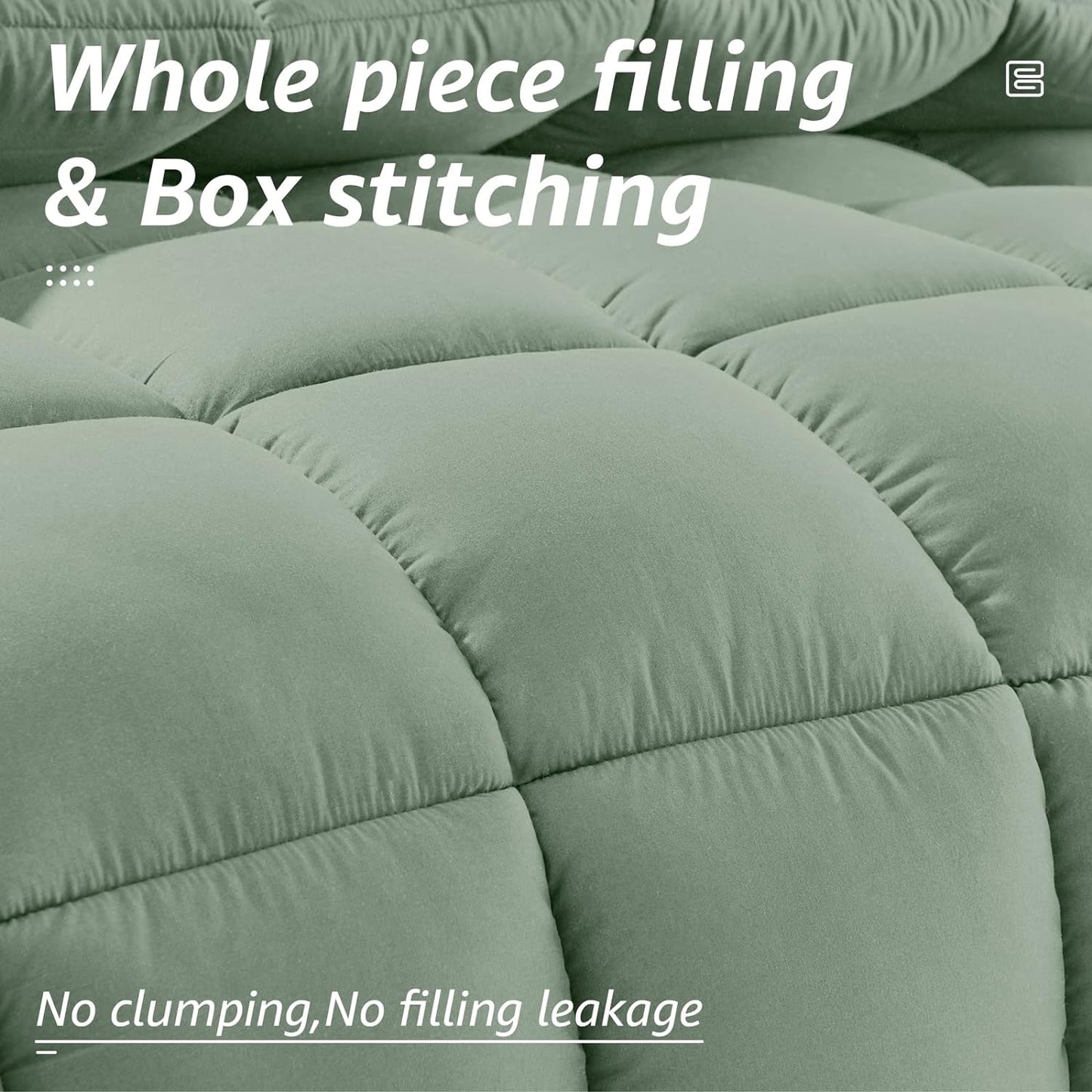 HYLEORY All Season Full Size Bed Comforter - Cooling Down Alternative Quilted Duvet Insert with Corner Tabs - Winter Warm - Machine Washable - Sage Green