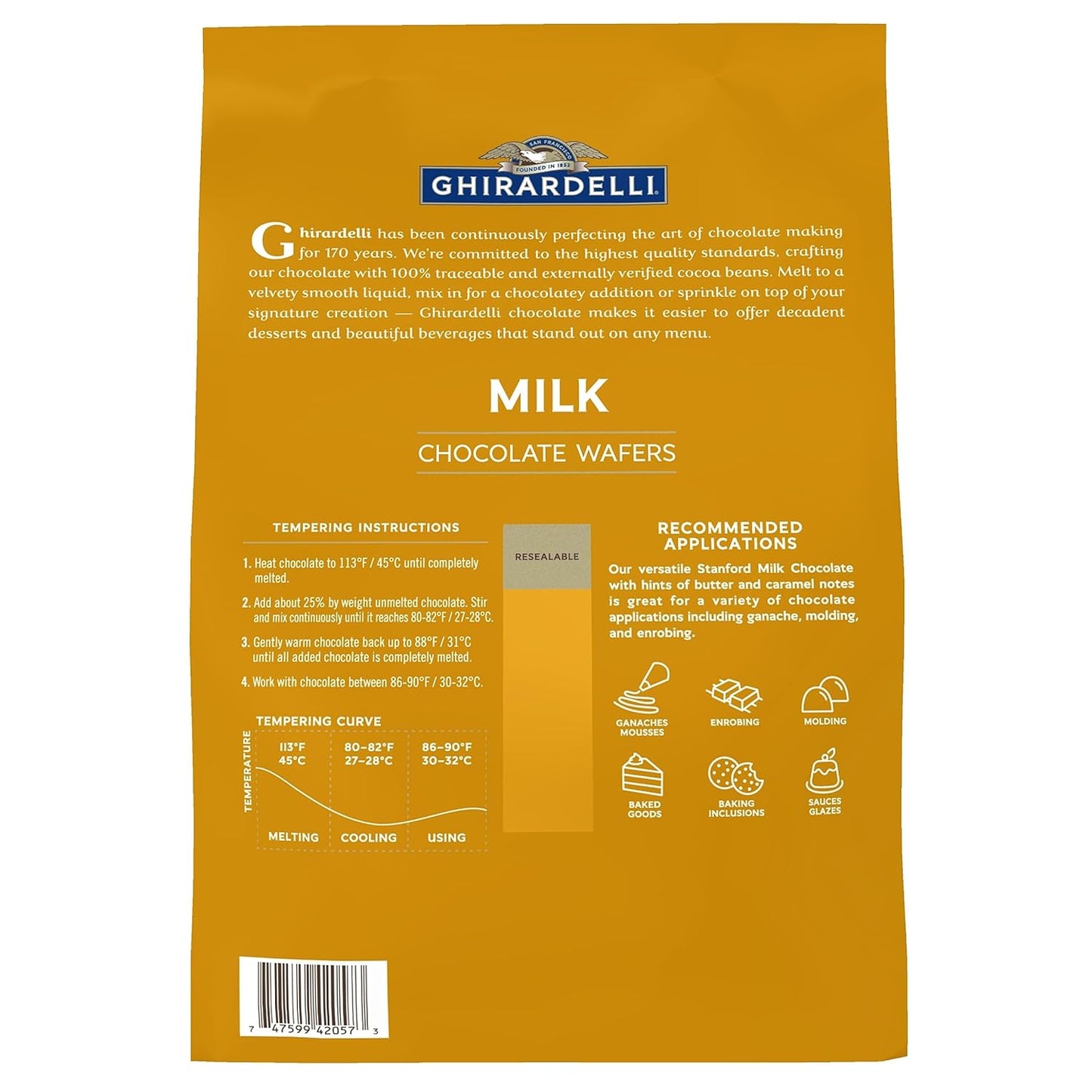 Ghirardelli Chocolate Company Milk Chocolate Wafers, 5lb (Pack of 2)