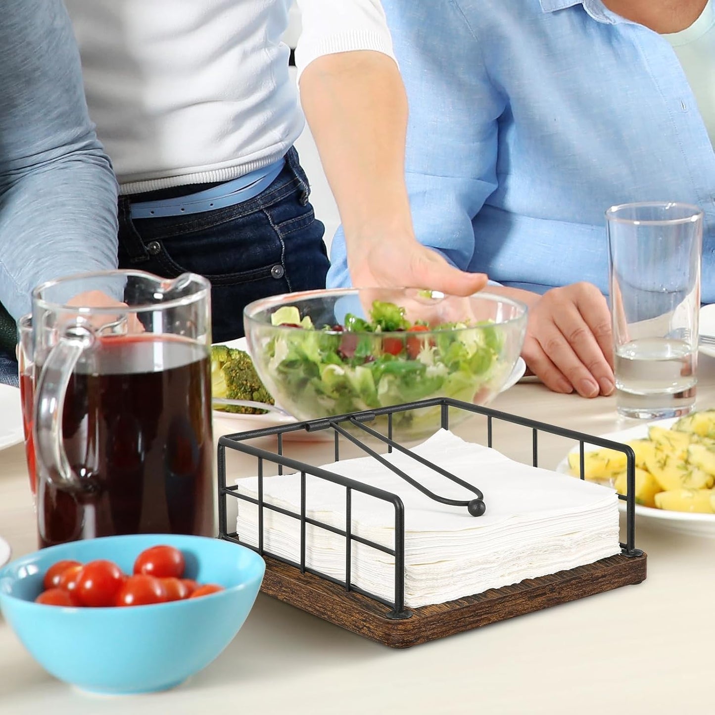 YINMIT Napkin Holder for Table, Farmhouse Napkin Holders with Weighted Arm, Wood Rustic Napkin Holders for Paper Napkins, Napkins Holder for Kitchen, Dining Table