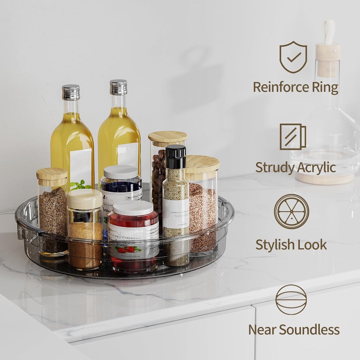 LAMU 3 Pack Lazy Susan Organizer Turntable for Cabinet, Condiment Organizer for Kitchen Pantry Organizers and Storage, Table Top, Fridge, Countertop, Spice Organization, 12'' 10.6'' 9.25'', Grey