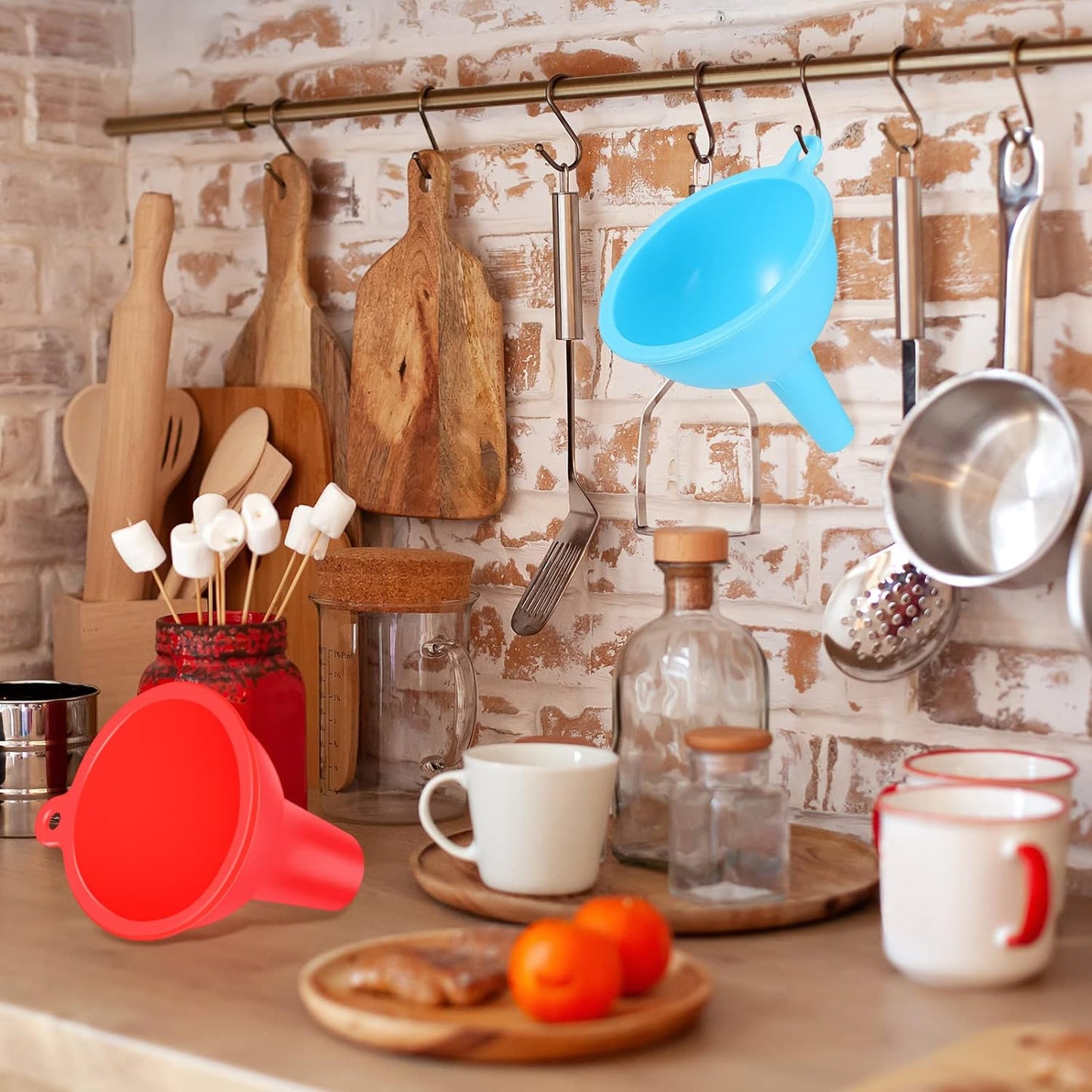 4 Pcs Kitchen Funnel Set Canning Silicone Funnel, Small and Large, Wide Mouth for Jars Jam Spice Filling Bottles Liquid Oil and Powder(Multi Color)