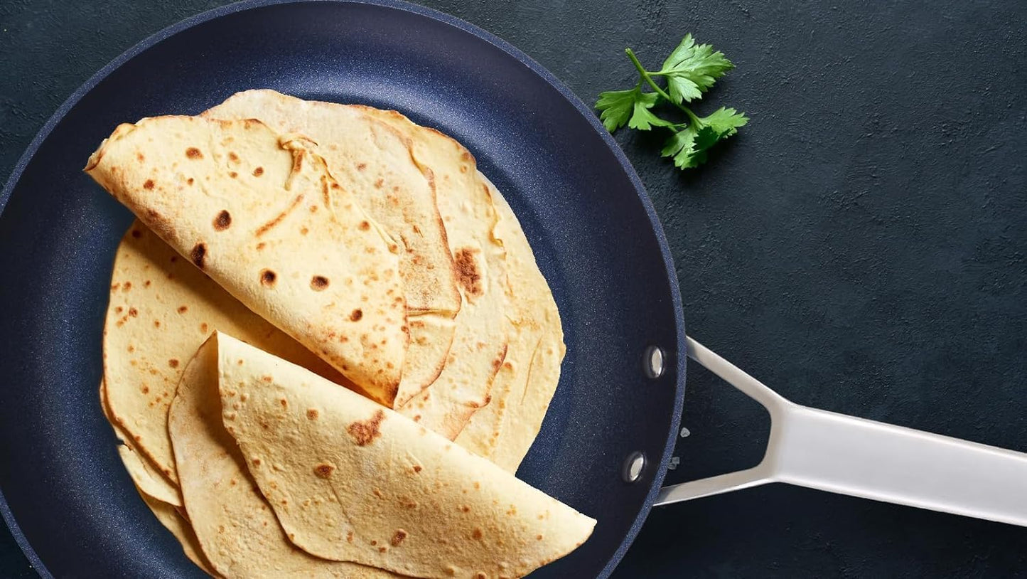 MsMk Non stick frying pan set with lid Blue, 12-inch Durable skillet, Titanium and Diamond Non Stick Non-Toxic Coating From USA, Even Heating, Easy Clean-Up, Comfort Handle, Induction Compatibility