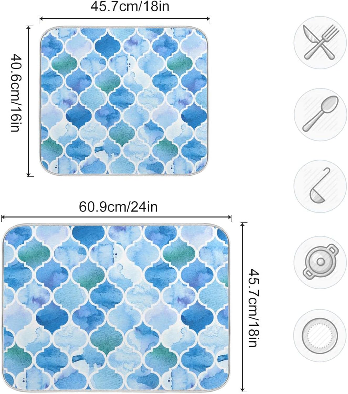 Senya Super Absorbent Dish Drying Mat, Microfiber Fast-Drying Dish Mat, 16/ x 18/ , Kitchen Dish Drying Pad, Watercolour Moroccan Background