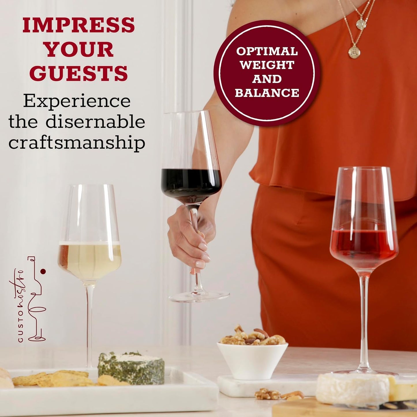 Gusto Nostro Crystal Wine Glasses Set of 2, 13.5 Oz Long Stem Modern Wine Glasses for White and Red Wine, Dishwasher Safe, Fancy, Elegant, Large and Tall Wine Glass for Wedding Christmas Anniversary