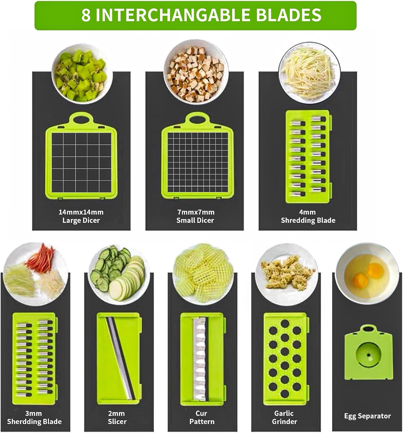 Vegetable Chopper Cutter Slicer Multifunctional 14-in-1 Food Veggie Salad Onion Chopper Cutter Dicer with Container, 8 Interchangable Blades, Hand Protector, Drain Strainer, Peeler, Brush