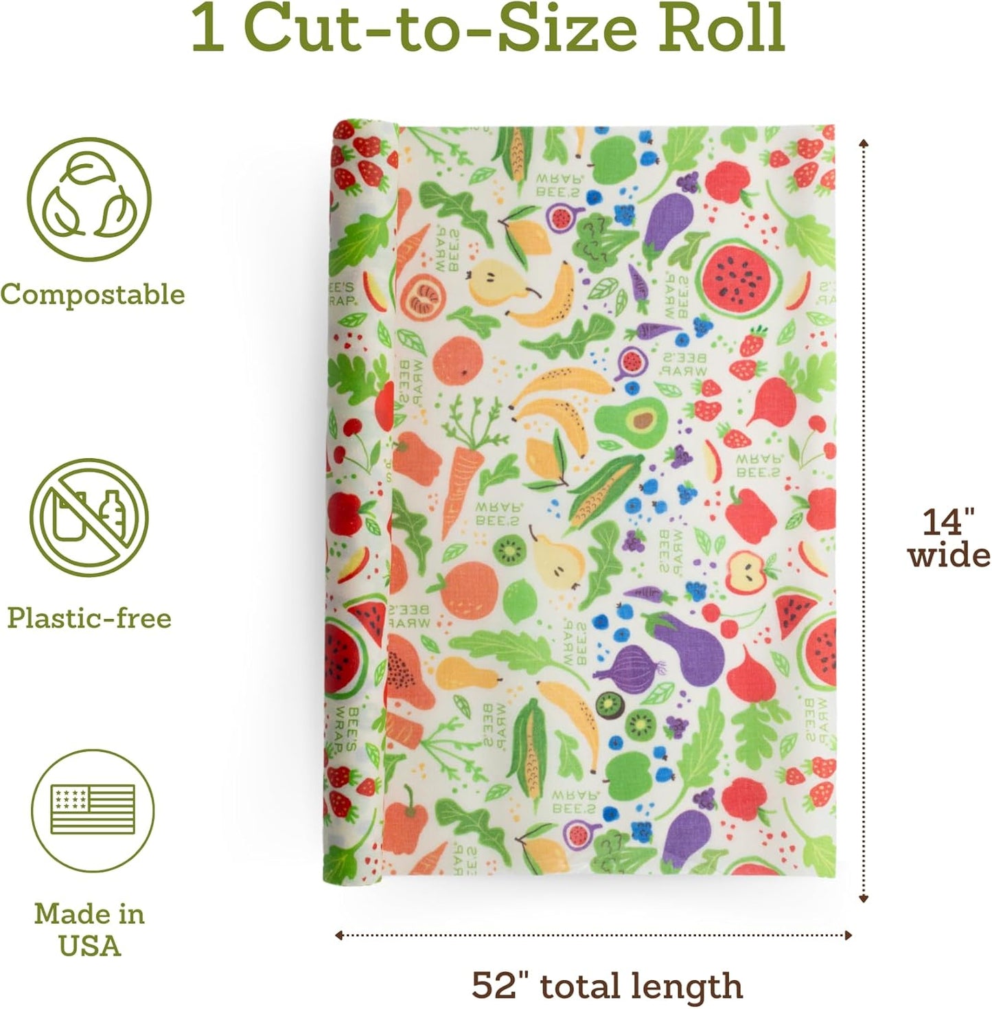 Bee's Wrap Beeswax Wraps for Food - Garden Party Cut to Size 14x52" Wax Paper Roll - Made in USA Reusable Waxed Paper & Bowl Covers - Organic & Eco-Friendly Alternative to Aluminum Foil & Plastic Wrap