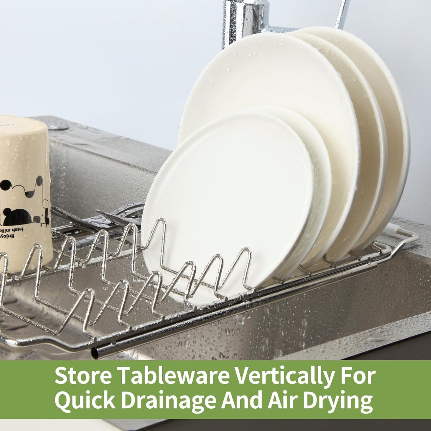 Space Saving Dish Drying Rack Small - Expandable Telescopic Over The Sink Drying Rack,304 Stainless Steel Dishrack for 13.58" - 21.65" Sinks.(Large)