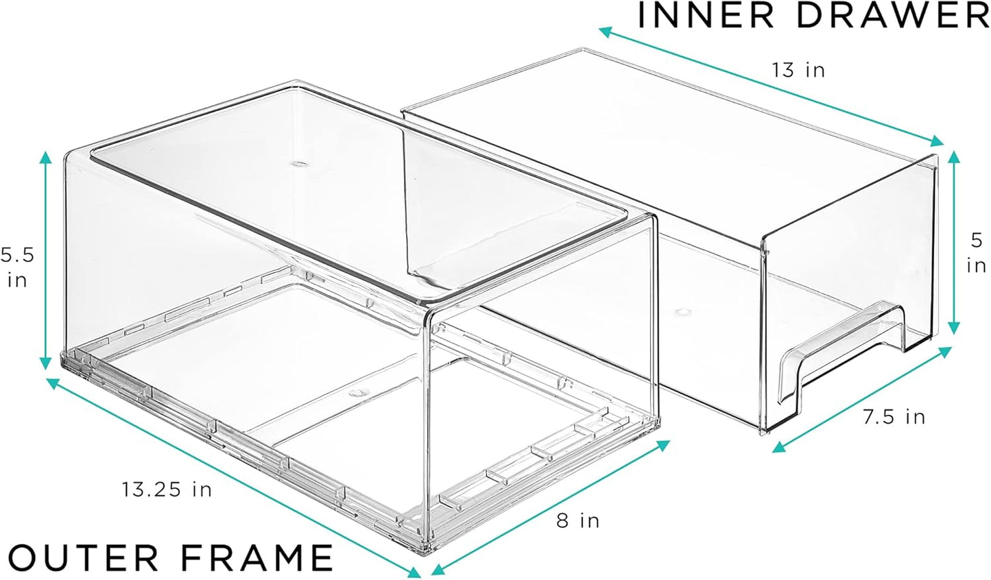 Sorbus Large Clear Storage Drawers (2 Pack) – Stackable Pull-Out Storage Bins with Handles, Slide Out Organizer Drawers for Pantry, Fridge, Kitchen – Stackable Acrylic Storage Bins