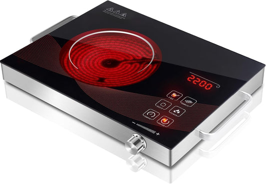 Countertop Infrared Hot Plate Electric Cooktop Portable Cooker for Cooking Single Burner Stove, 2200 Watt Compact Hotplate Adjustable Temperature Control, Sensor Touch & Knob
