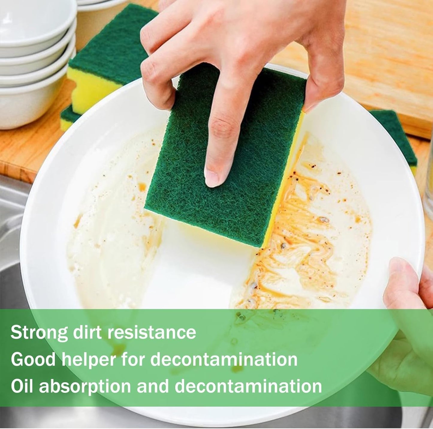 Sponges, Eco Non-Scratch Scrub Pads, Dish Scrubber for Cleaning Kitchen and Dish Cleaning,12 Scrubbing Sponges+ Draining Rack