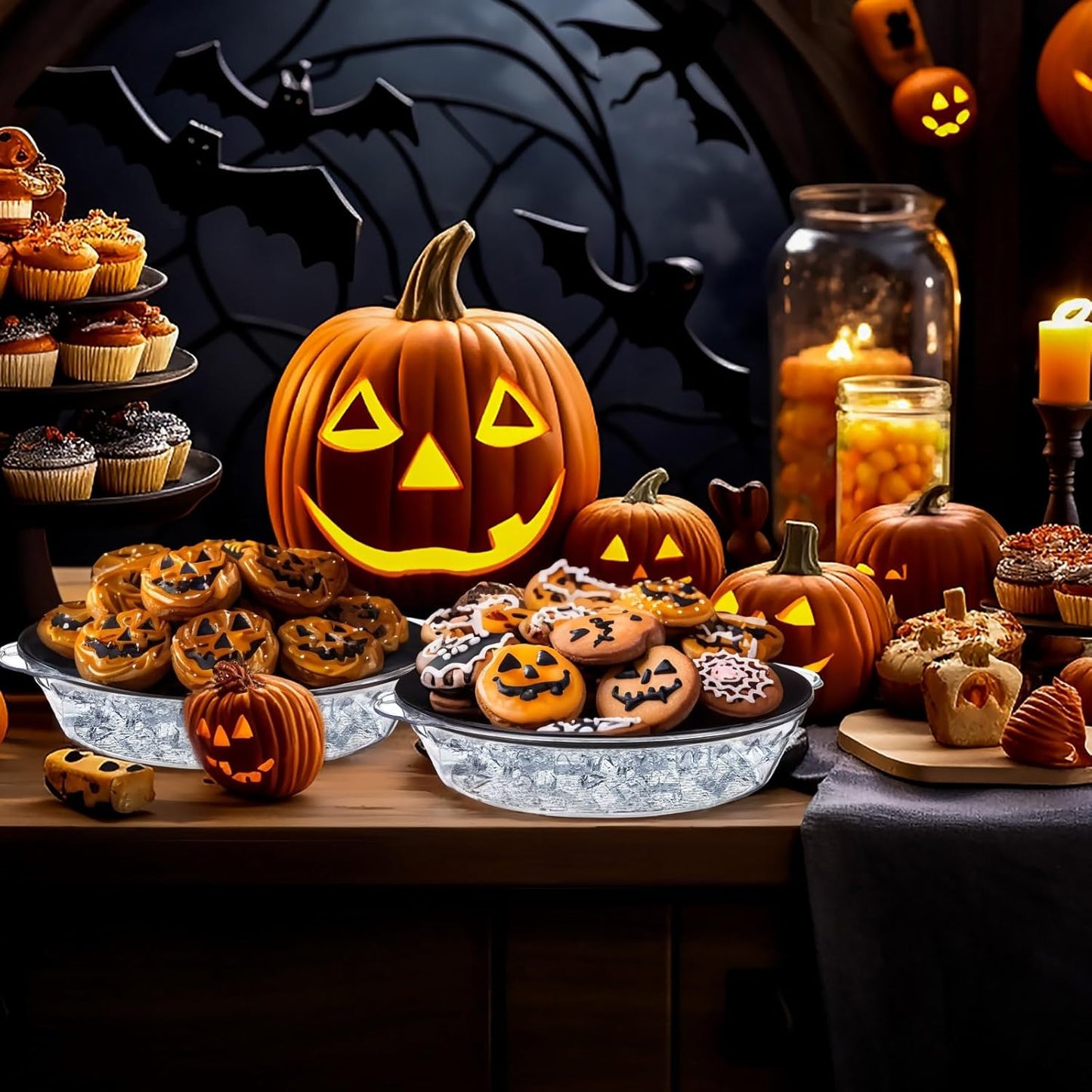 Baderke 1 Set 11.8" Chilled Serving Tray for Parties with Compartments Ice Chilled Party Platter Charcuterie Serving Board Cold Dish Dip for Fruit Seafood Vegetable Shrimp Cocktail (Black)