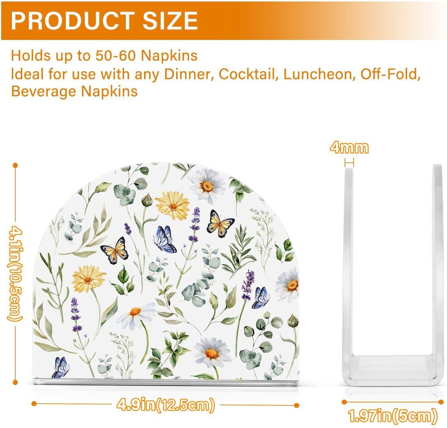 Wildflowers Butterflies Napkin Holder for Table Paper Napkins Holder Acrylic Tissue Dispenser Kitchen Dining Room Bathroom Party Car Decor