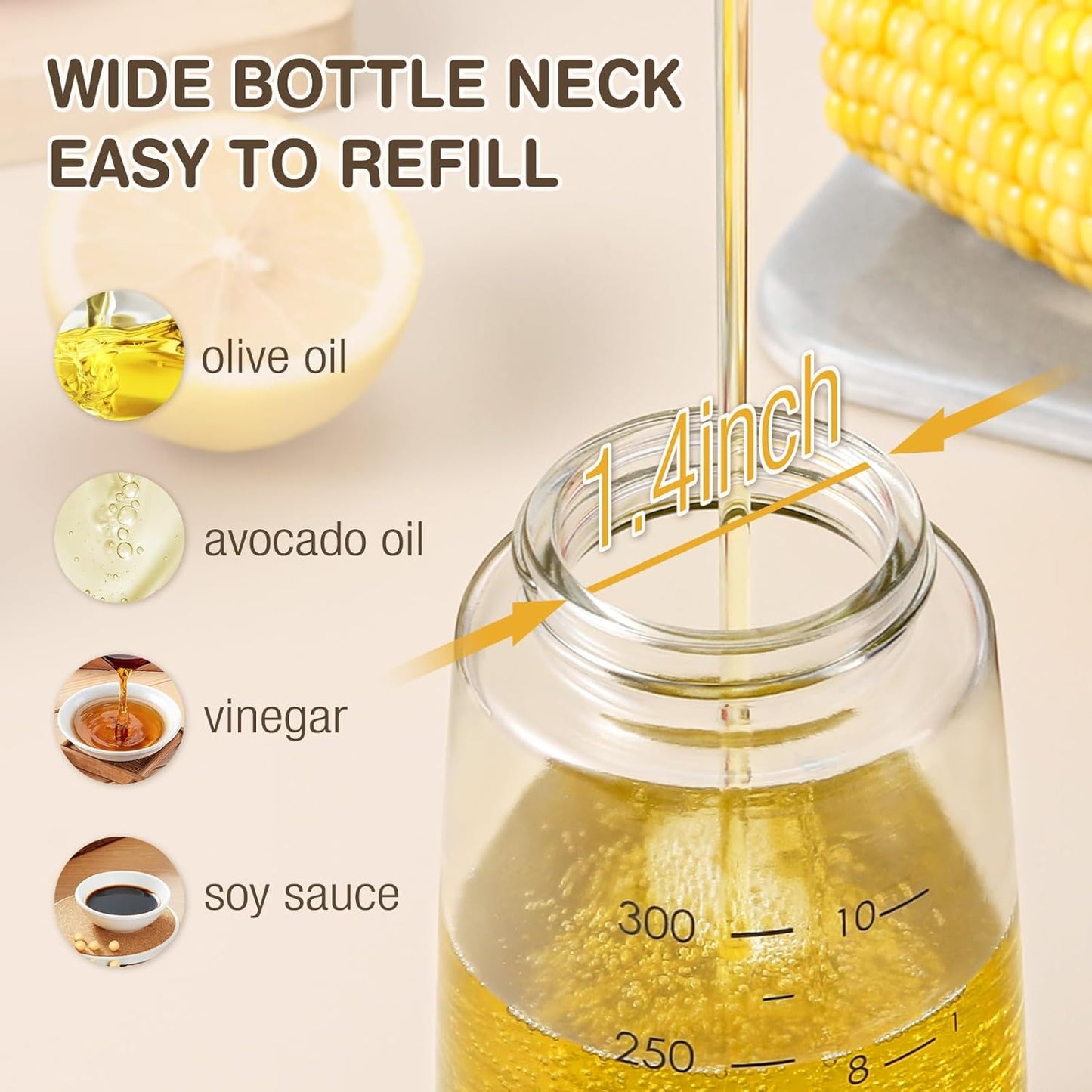 Vucchini Oil Dispenser Olive Oil Dispenser Bottle Set 10 oz for Kitchen Cooking - Auto Flip Condiment Container With Leakproof Vinegar Glass Cruet Non-Drip Spout