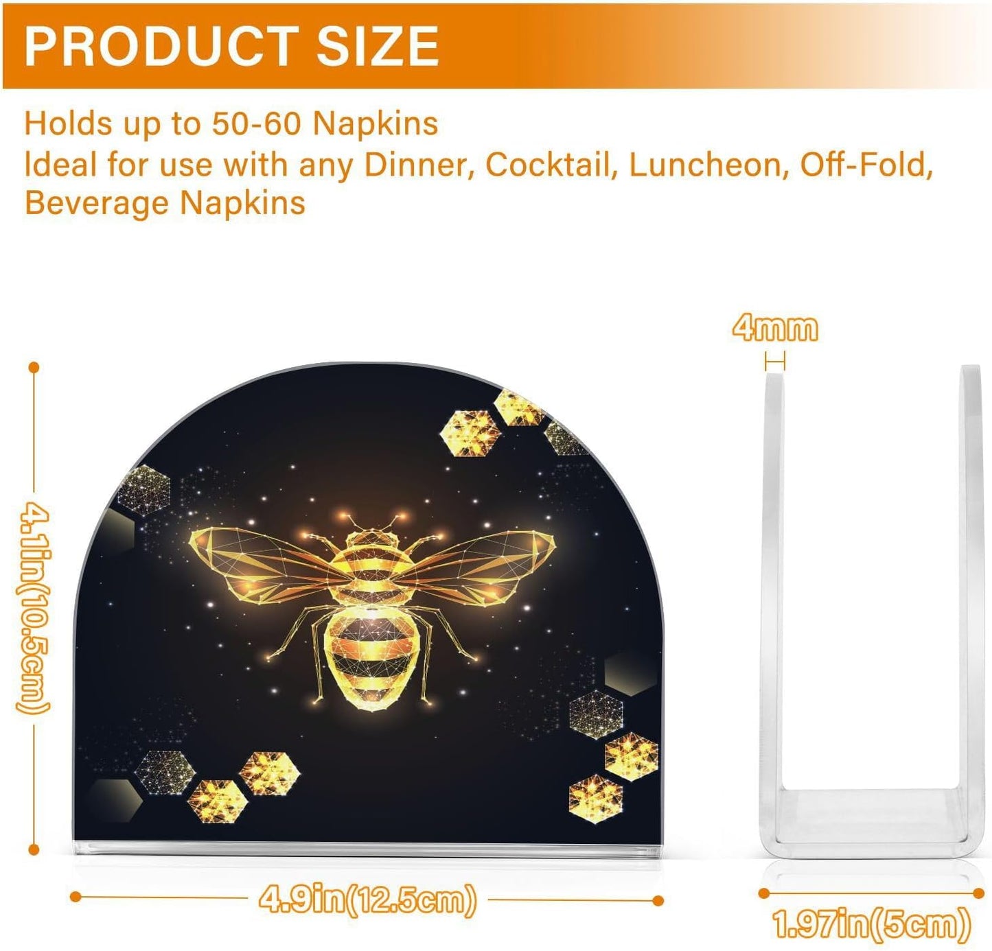 Gold Honey Bee Honeycombs Napkin Holder for Table Paper Napkins Holder Acrylic Tissue Dispenser Kitchen Dining Room Bathroom Party Car Decor