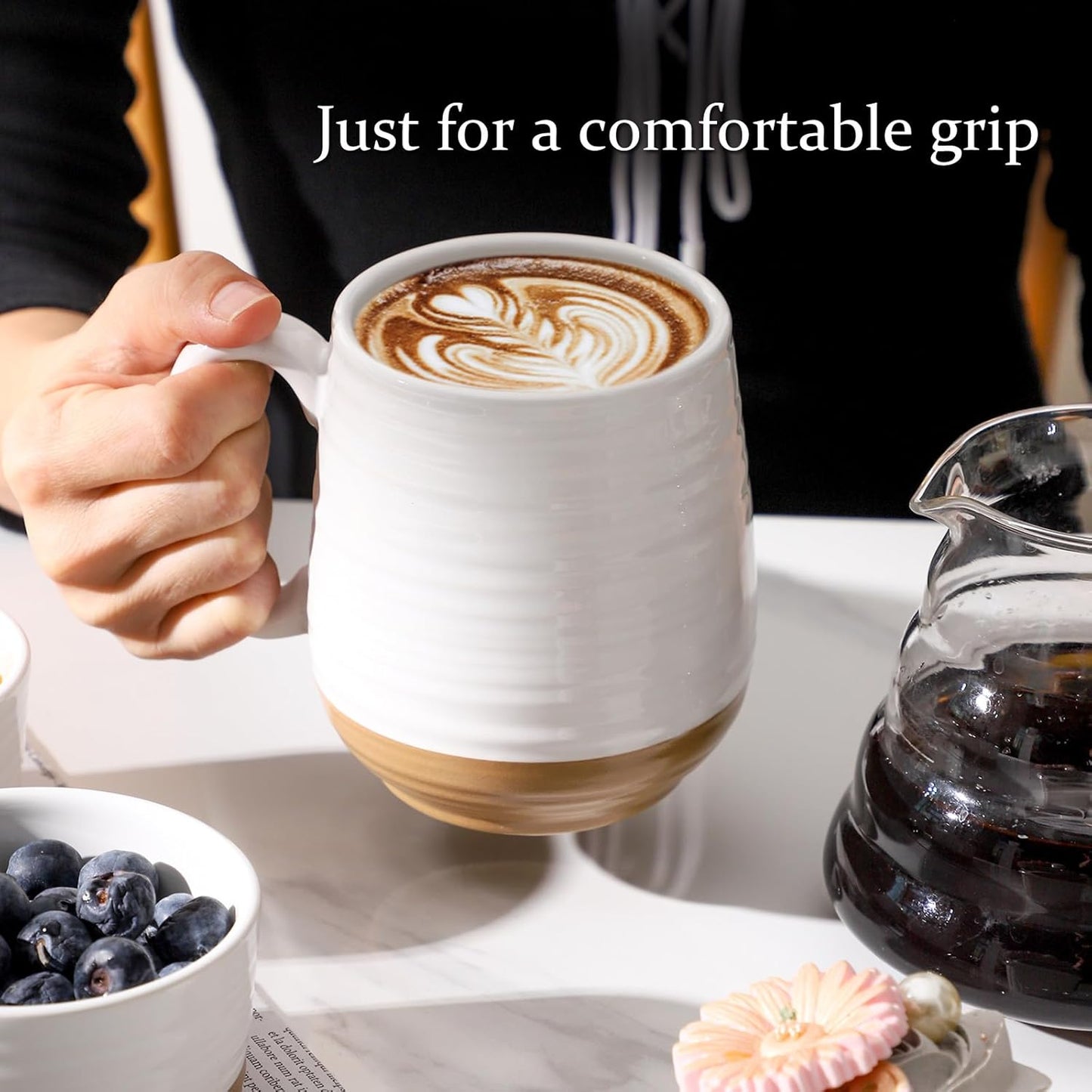 Hasense Coffee Mugs Set of 2, Ceramic Coffee Cup for Men and Women, 20 oz White Mugs with Handle for Latte, Tea, Cocoa, Dishwasher and Microwave Safe