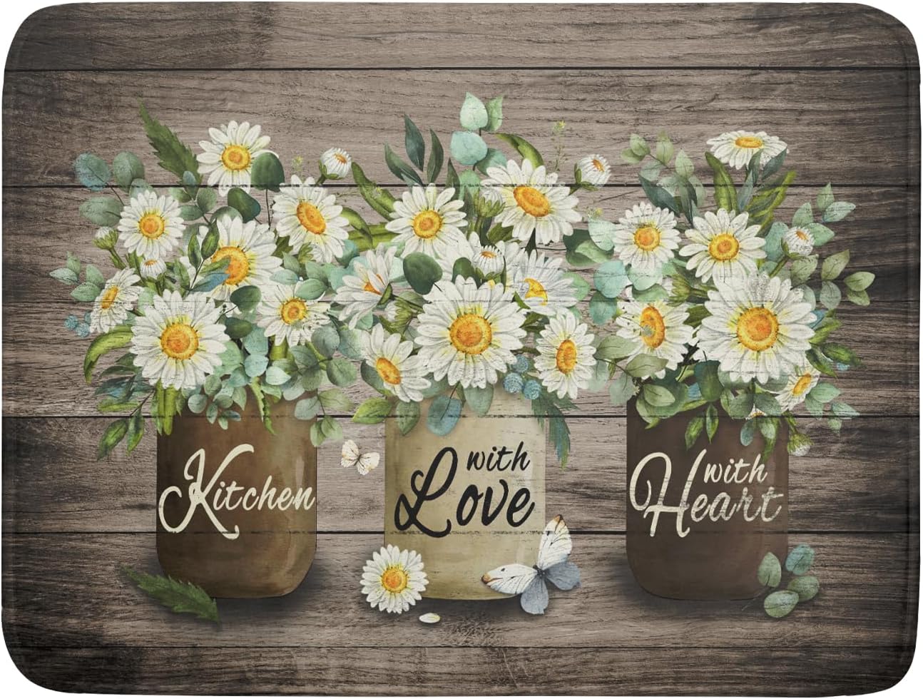 Flower Vase Dish Drying Mats 18×24 Inch Rustic Wood Reversible Microfiber Kitchen Countertop Protector Fast Dry Dish Drainer Rack Pad