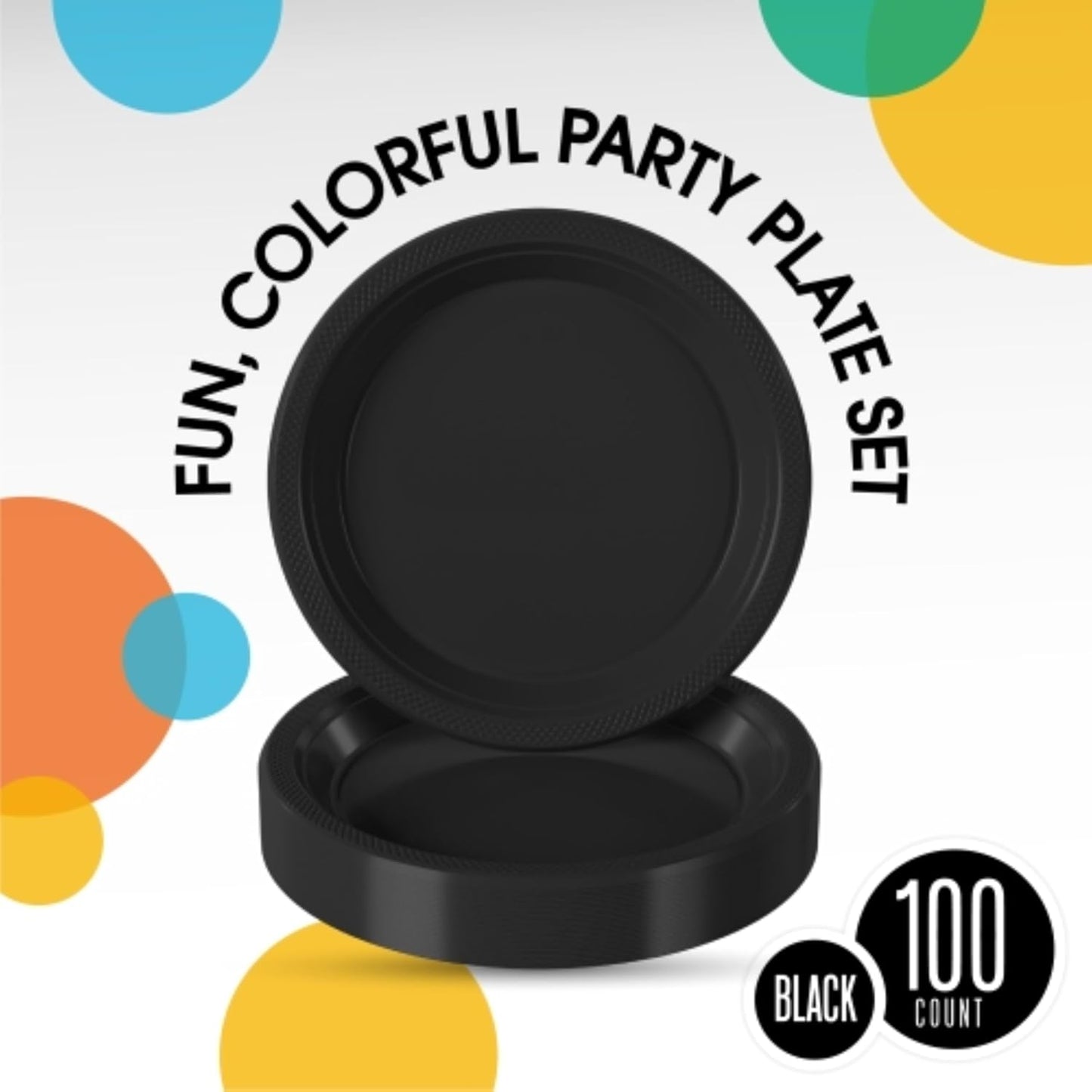 Exquisite Party Solids Black Plastic Plates For Party 9" Black Disposable Plates Heavy Duty Supplies 100 Pcs Plastic Dinnerware Sets Heavy Duty 350 GSM Disposable Dinnerware Set
