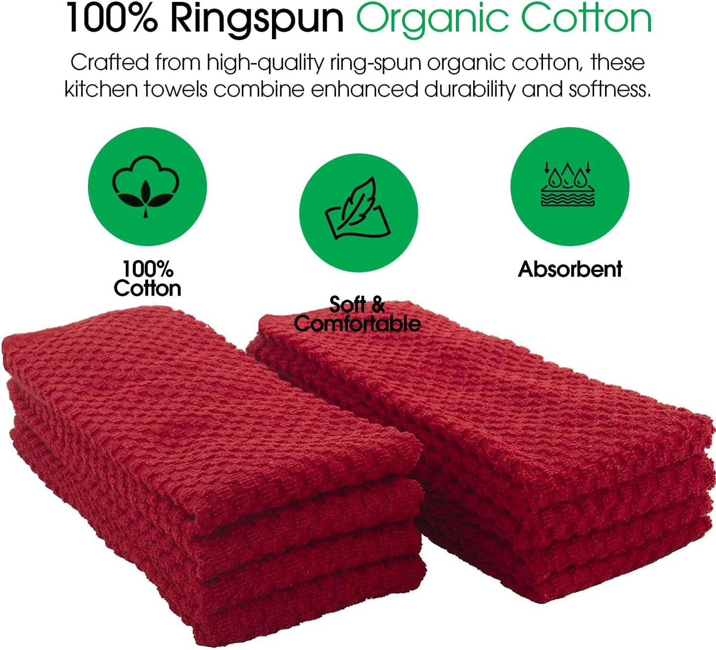 DG Collections Terry Dish Towels, 100% Cotton Kitchen Towels, Set of 8 (15x25 inch) Hand Towels - 400 GSM, Absorbent Terry Cloth Dish Towels for Kitchen, Soft Tea Towels - Red Color