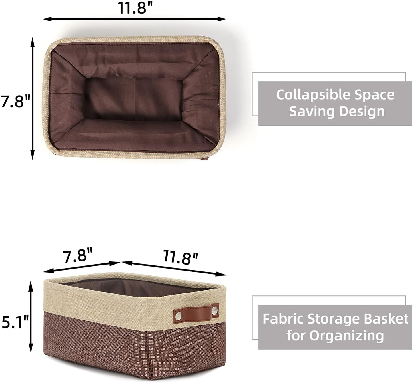 HNZIGE Foldable Fabric Storage Baskets for Shelves(6pack) Small Bins with Handles, Canvas Baskets for Gifts Empty With Handles for Closet Nursery Home Shelves Toy (Gold&Brown, 11.8" x 7.8" x 5.1")