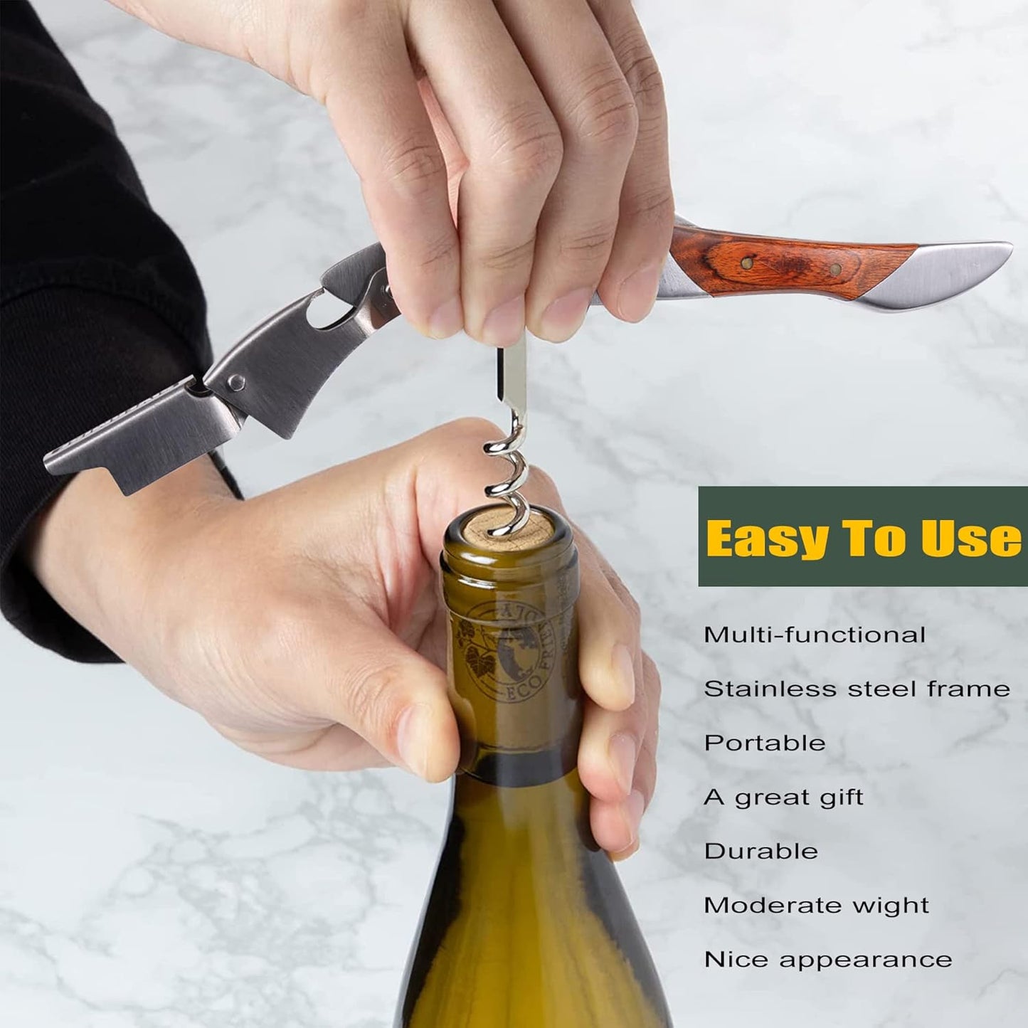 Waiters Corkscrew, Wine Bottle Opener, Heavy Duty Stainless Steel, Rosewood Handle, Shark Shaped Wine Key, Gift for Waiters, Bartenders, Sommelier